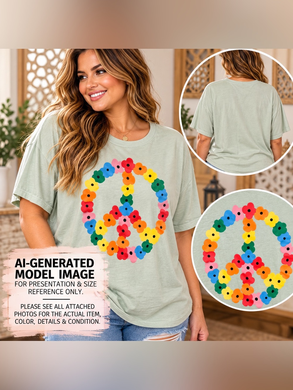 The Phluid Project Floral Peace Sign Gender-Free T-Shirt 2X